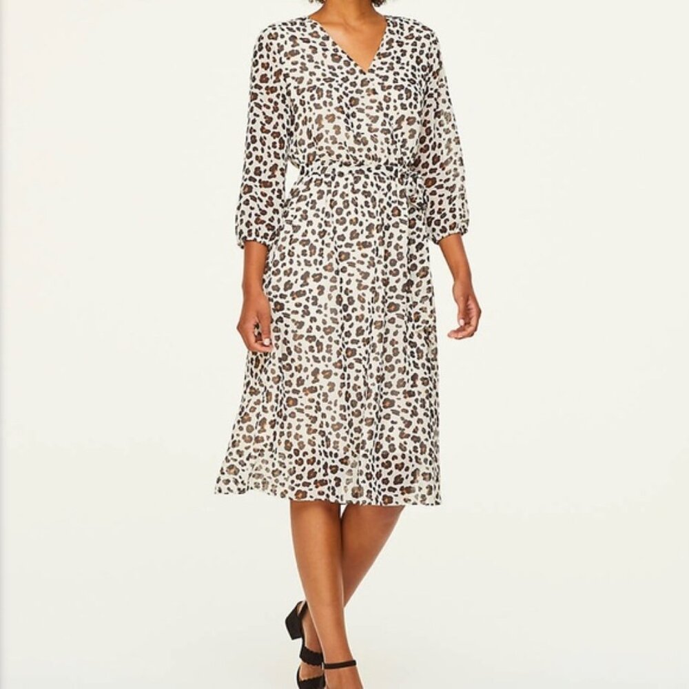 Loft Leopard Print Faux Wrap Midi Dress